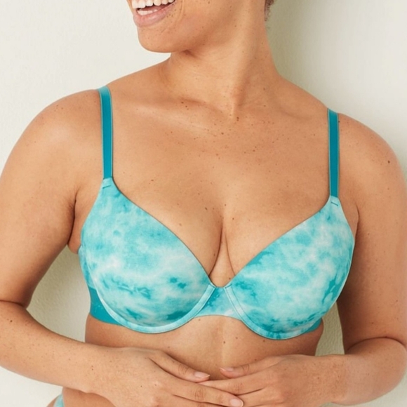 PINK victoria secret wear everywhere tshirt lightly lined Push-Up Bra 32B blue - Picture 6 of 6